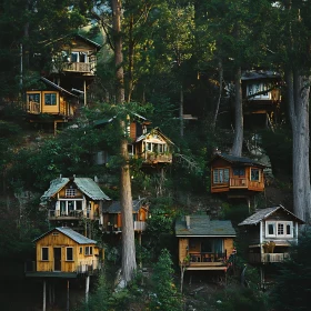 Picturesque Wooden Treehouses Amidst Tall Trees