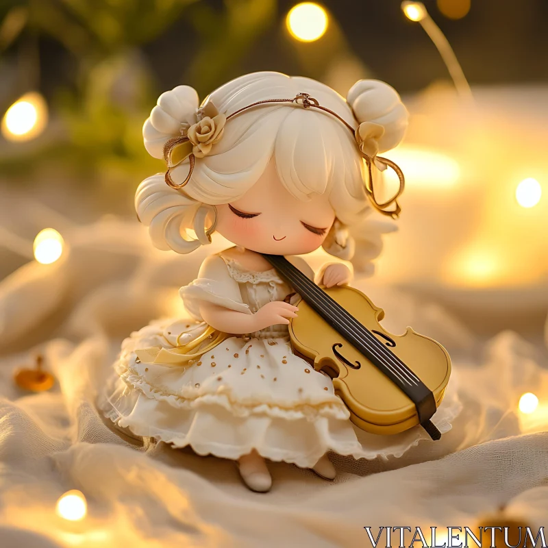 Fairy Doll with Violin and Warm Fairy Lights AI Image