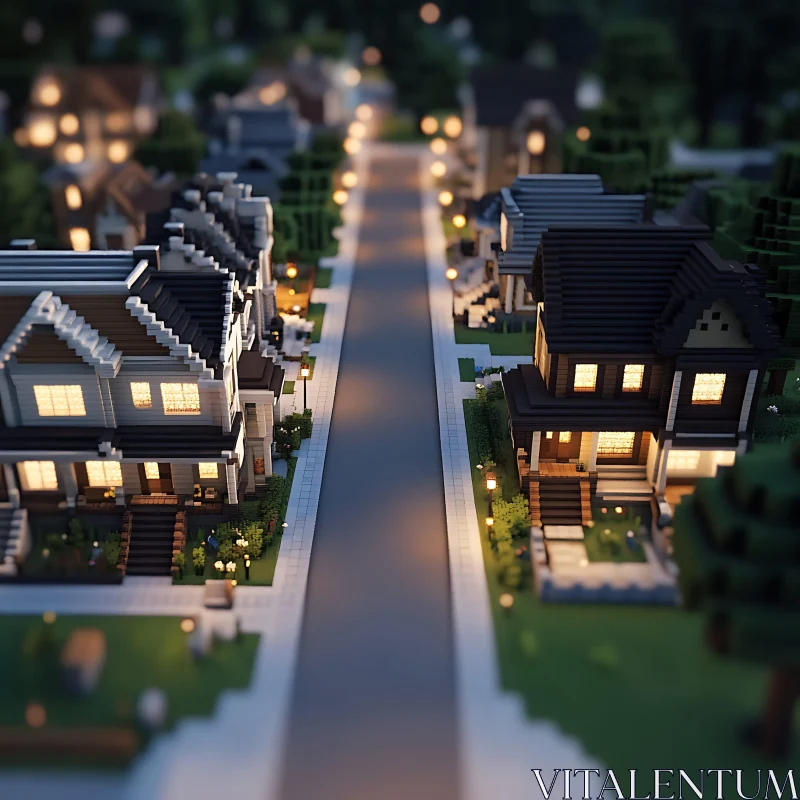 Charming Suburban Street in Pixel Art Style AI Image