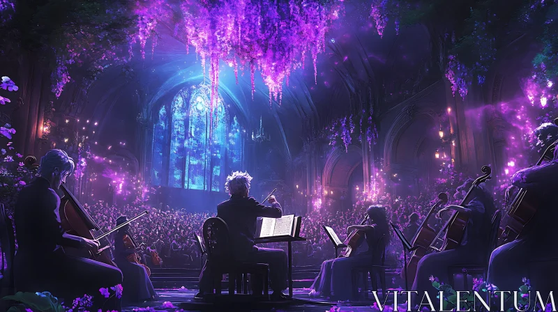 Mystical Orchestra in a Flower-filled Cathedral AI Image