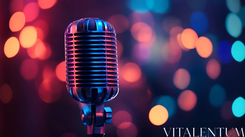 Vintage Microphone with Colorful Light Bokeh AI Image