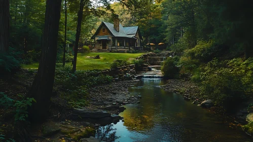 Forest Cabin by Tranquil Stream