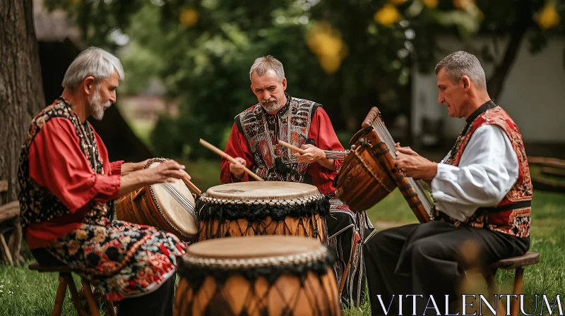 Traditional Drumming Performance by Elderly Men AI Image