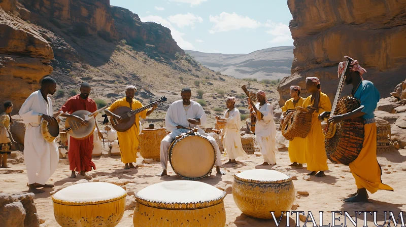 Musicians Performing with Traditional Instruments in Desert AI Image