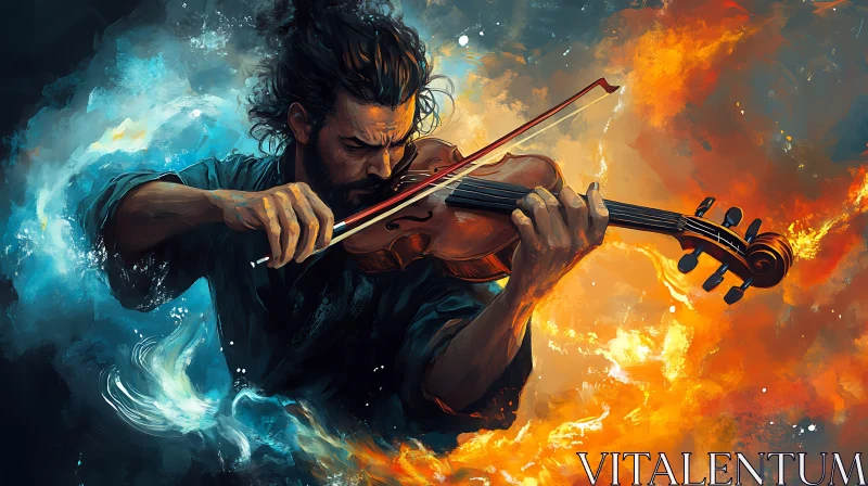 Fiery and Icy Music: Powerful Violinist Painting AI Image