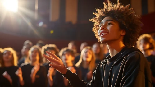 Youth in Choir Singing with Passion