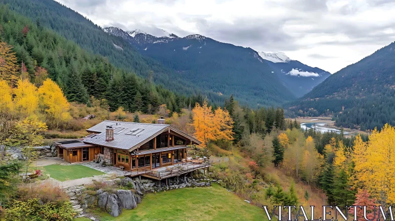 AI ART Charming Cabin in Autumnal Mountain Setting