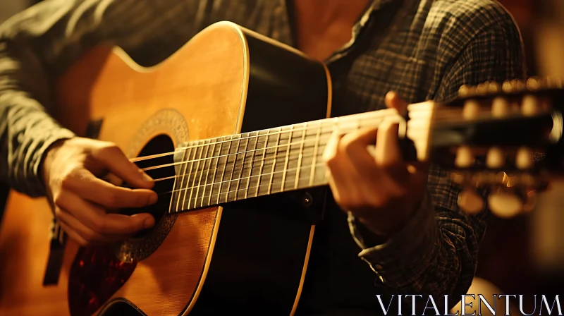 Musician Strumming Acoustic Guitar AI Image