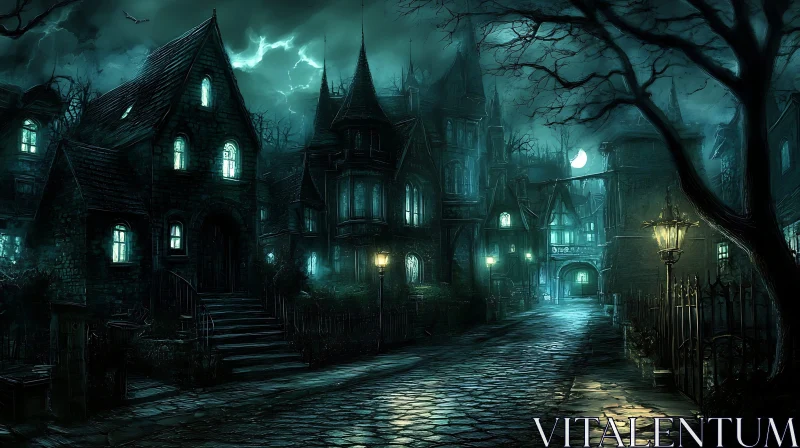 AI ART Sinister Nighttime Gothic Neighborhood