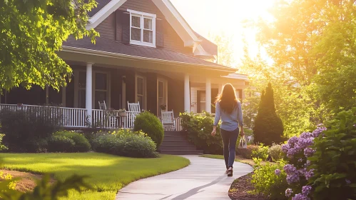 Idyllic Home and Garden Scene at Sunrise