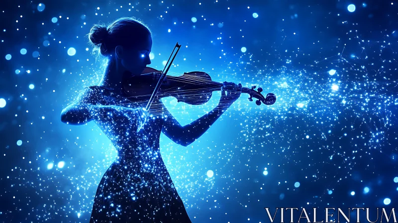 Cosmic Blue Violinist Fantasy Art AI Image