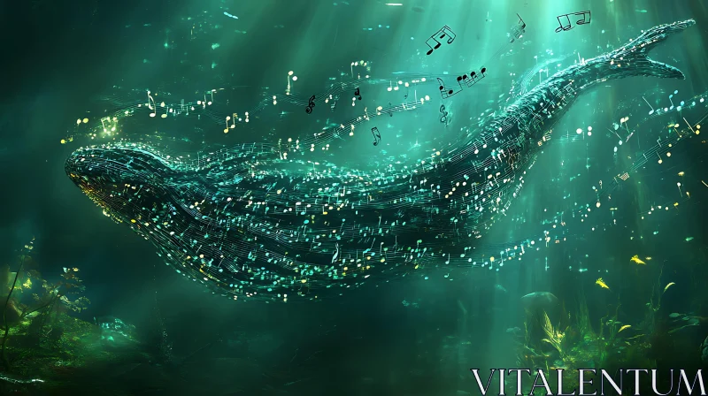 Musical Note Whale in Ocean Fantasy AI Image