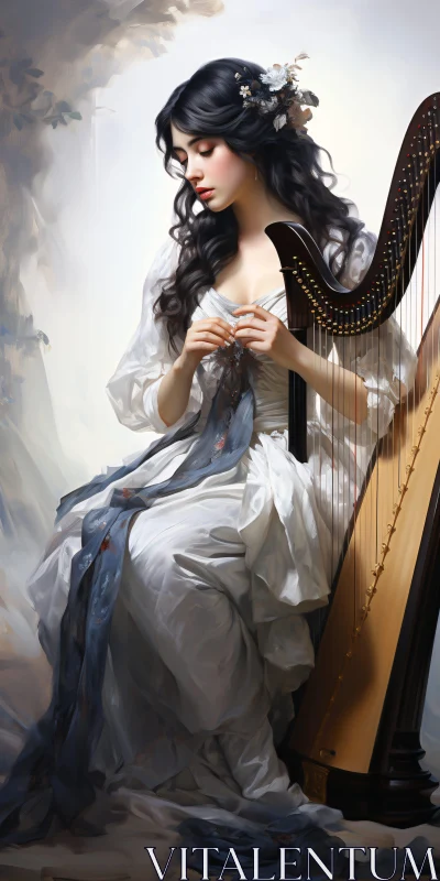 AI ART Classical Woman Seated with a Harp