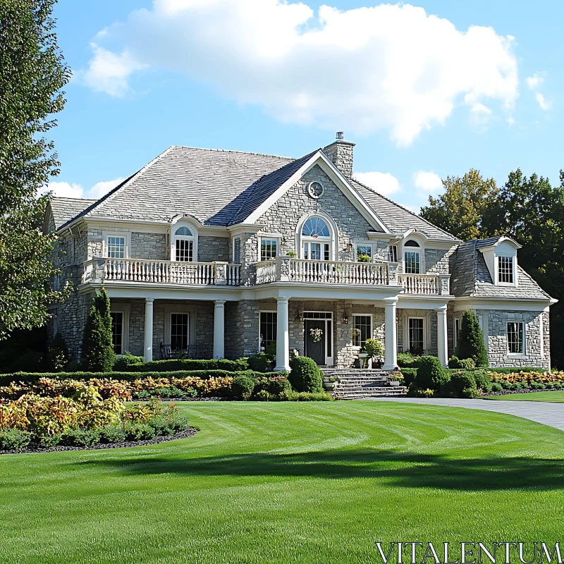 Luxury Mansion with Landscape Garden AI Image