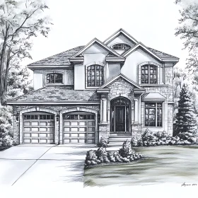 Architectural Drawing of a Two-Story Residential Home