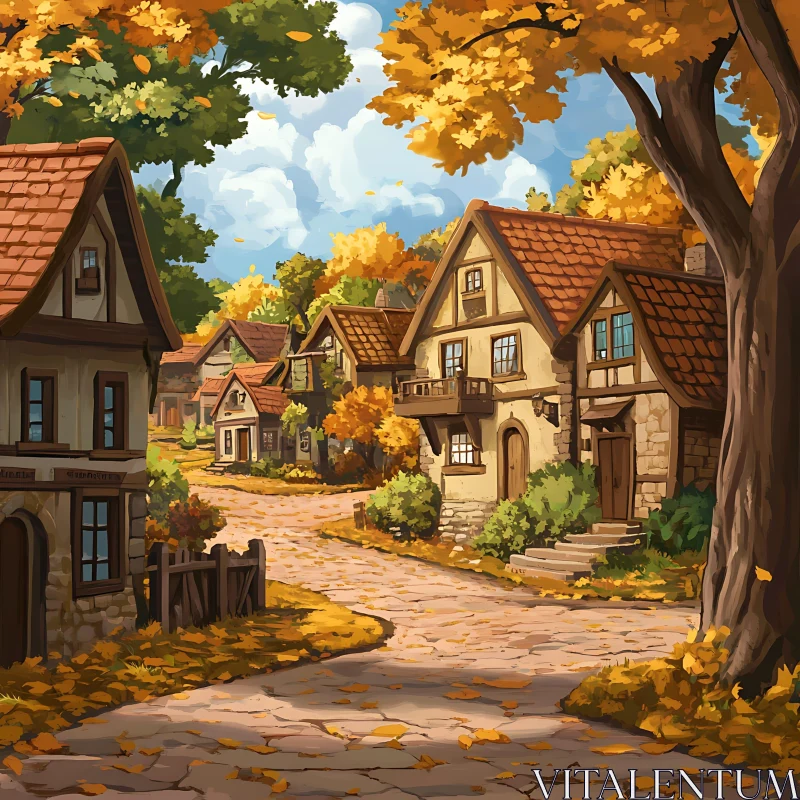 AI ART Idyllic Countryside Village in Autumn