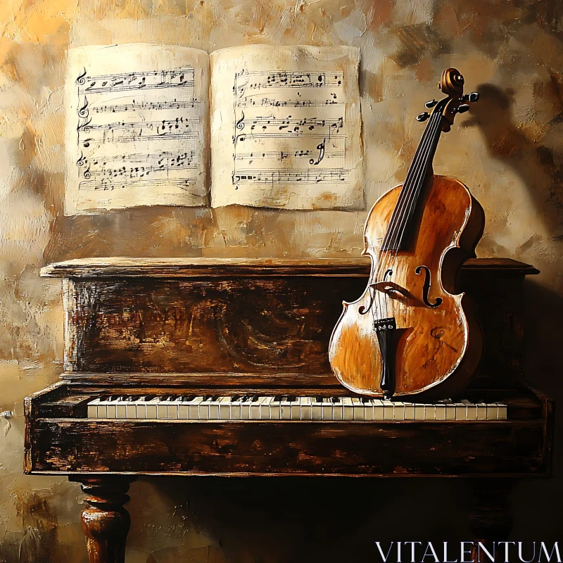 Classical Instruments in Rustic Setting AI Image