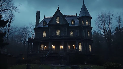 Enigmatic Gothic Mansion at Night