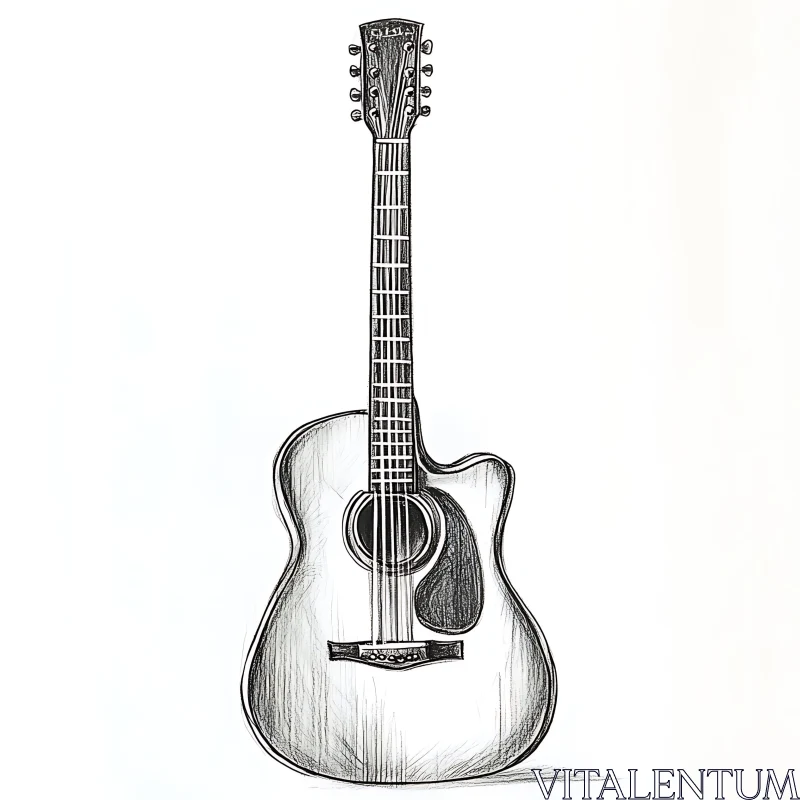 Intricate Acoustic Guitar Line Art Illustration AI Image