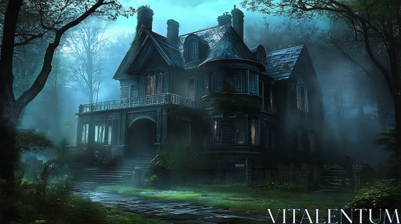 AI ART Haunted House in Misty Night