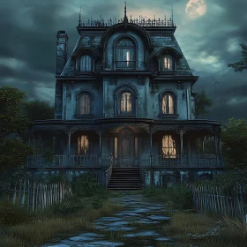 Haunted Gothic House at Night