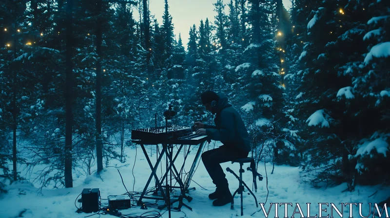 AI ART Musician Composing in a Winter Forest