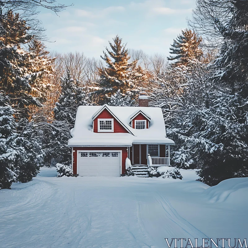 AI ART Snow-Covered Cottage in a Winter Forest