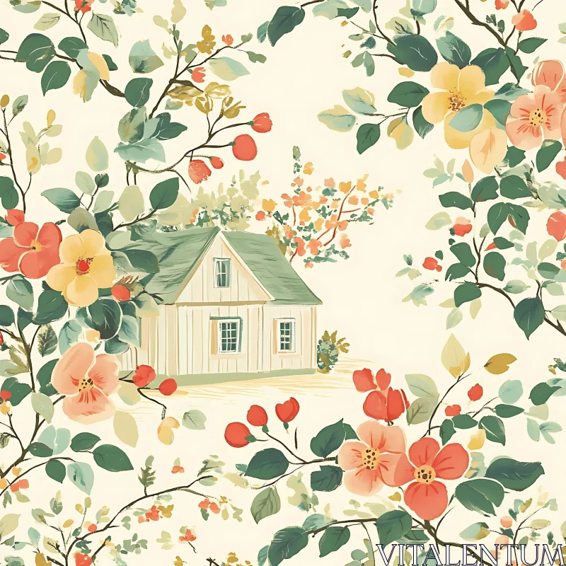 Picturesque Cottage Amidst a Flourishing Garden AI Image