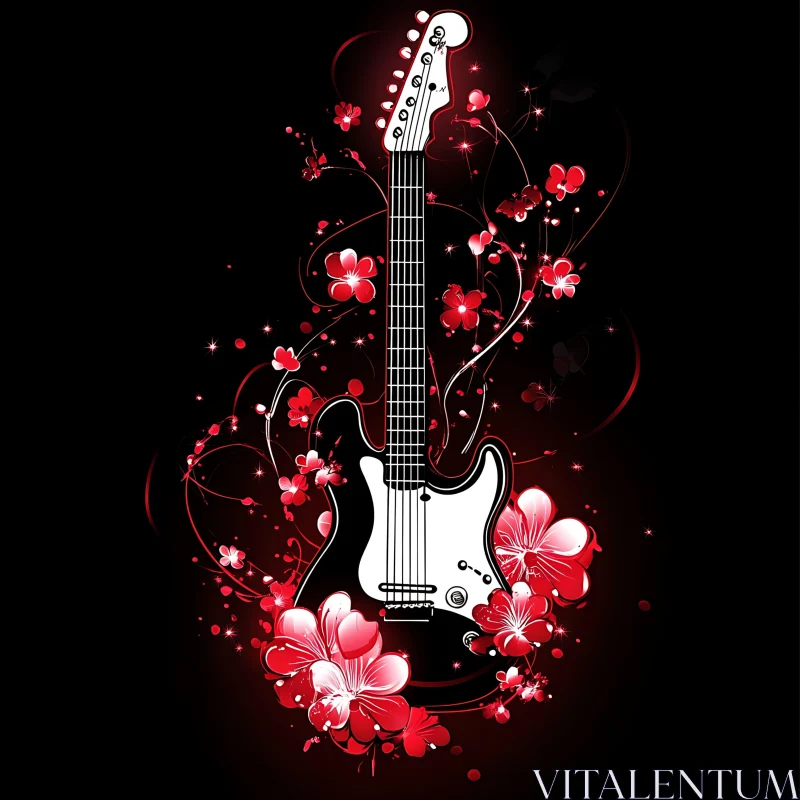 AI ART Floral Decorated Electric Guitar