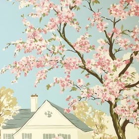 Spring Blossoms Surrounding a Quaint House