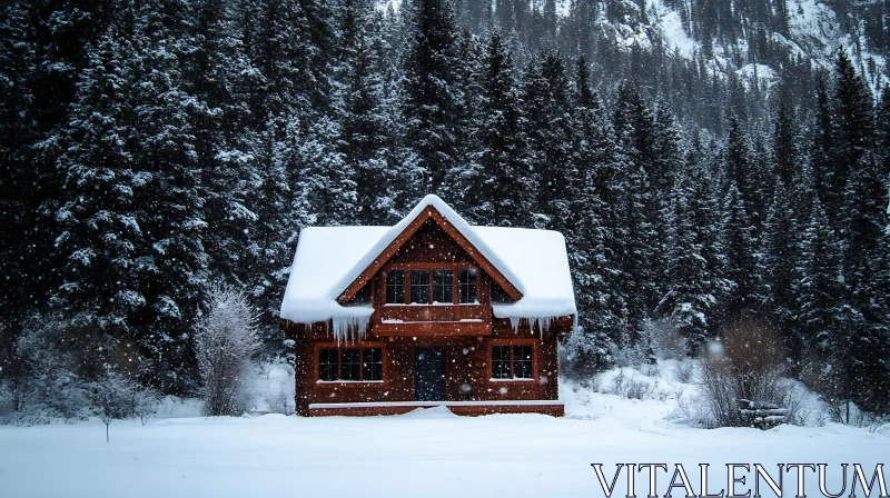 Winter Cabin in a Snow-Covered Forest AI Image