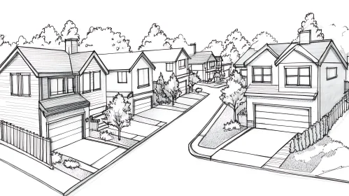 Suburban Neighborhood Houses Drawing