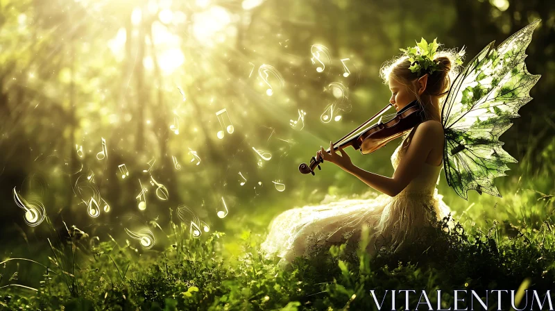 Magical Fairy Violinist in the Woods AI Image