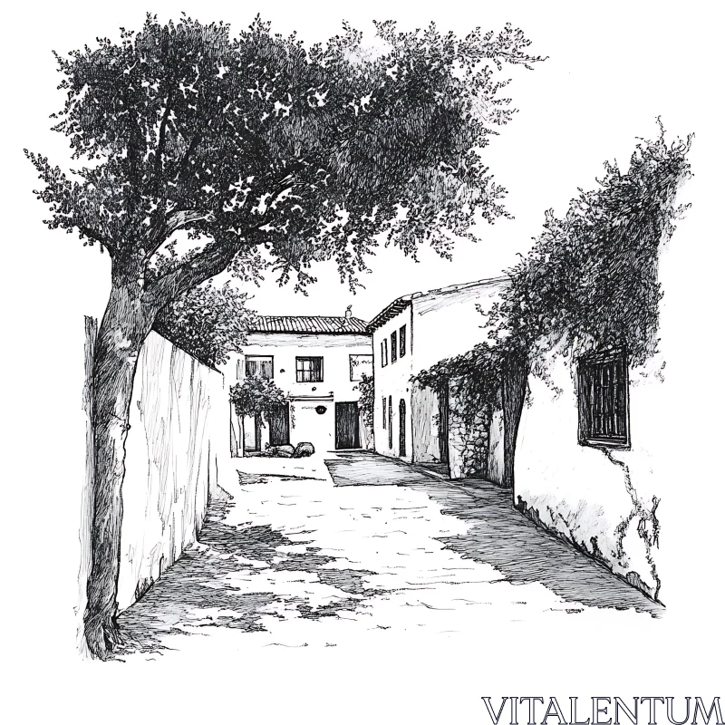 Detailed Pen Artwork of an Antique Alleyway AI Image