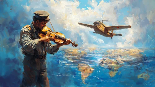 Violinist and Plane in a Surreal World