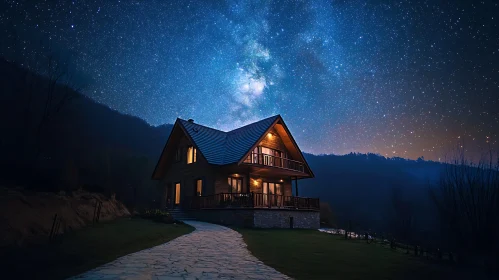 Mountain Cabin at Night