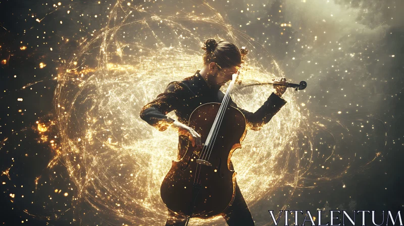 AI ART Abstract Cello Performance with Luminous Sparks