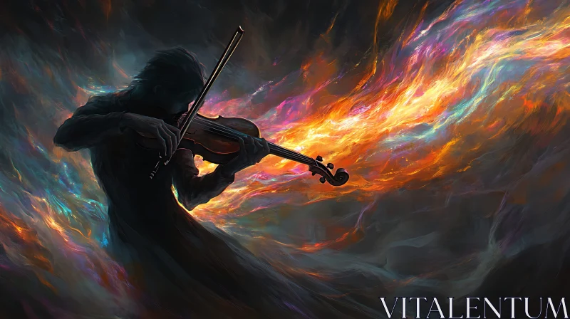 Ethereal Violinist with Fiery Colors AI Image