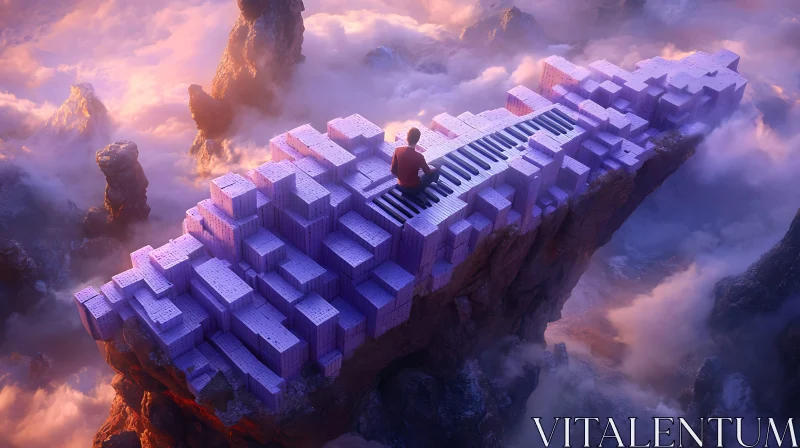 Dreamlike Scene of Mountains and Keyboard AI Image