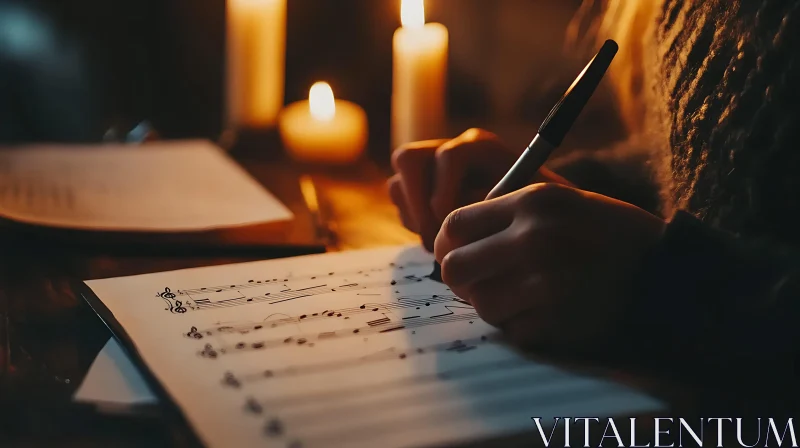 AI ART Composing Music in the Warm Glow of Candlelight