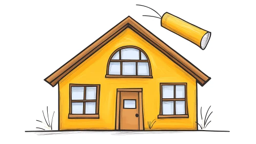 Cartoon Yellow House with Brown Roof Illustration