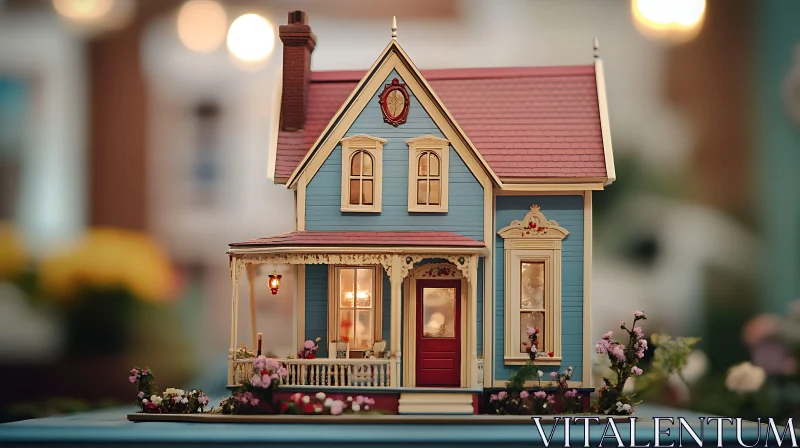 Detailed Victorian Dollhouse Model AI Image