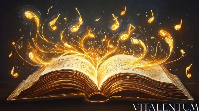 Enchanted Open Book Emitting Illuminated Notes AI Image