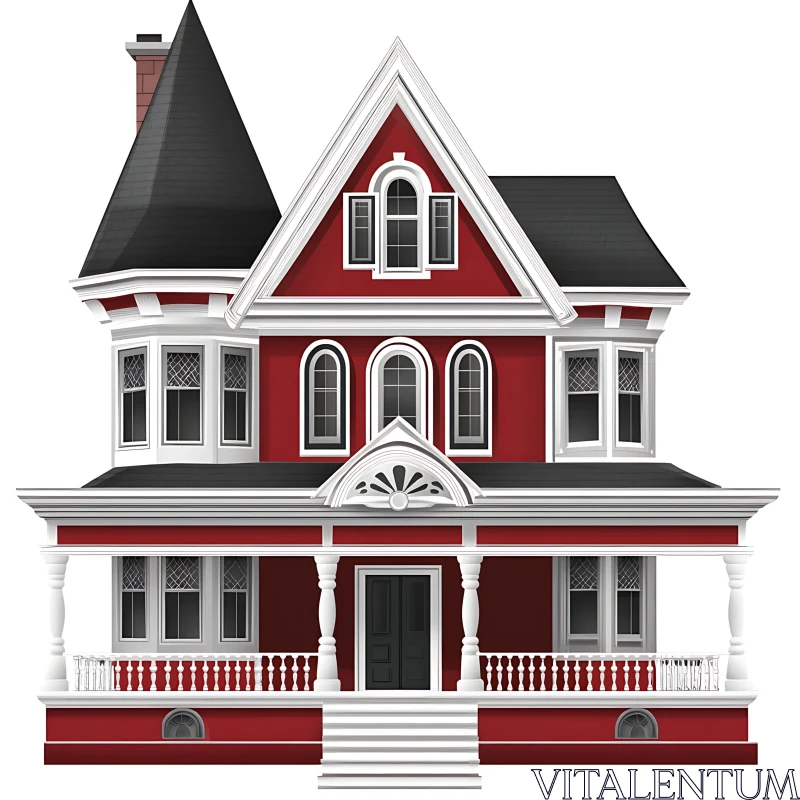 Classic Victorian Home with Red Exterior AI Image