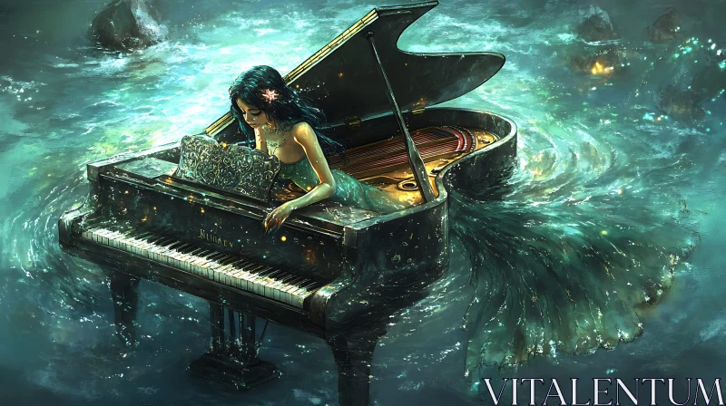 Enchanting Underwater Mermaid Pianist AI Image