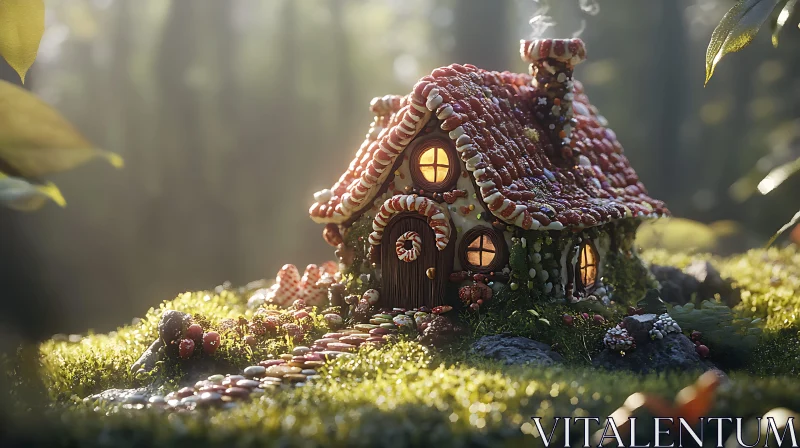 Whimsical Gingerbread Cottage in Magical Woodlands AI Image