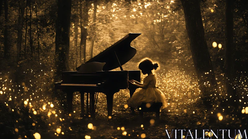 Mystical Scene with Child at Piano AI Image