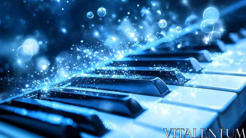 Enchanted Piano with Blue Sparkles and Glowing Light AI Image