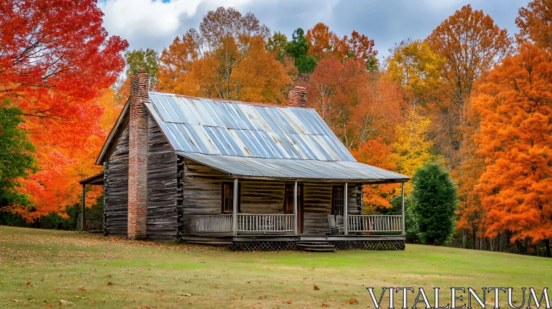 Historic Cabin in the Heart of an Autumn Forest AI Image