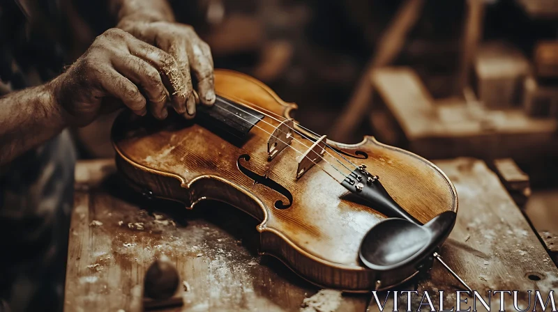 Detailed View of Violin Craftsmanship AI Image